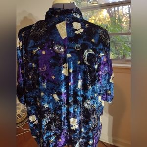 Hot Topic Midnight Hour Velvet Crop Box Bat Sleeve Button Down Goth Punk Alt 3x